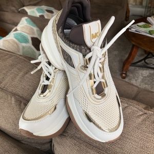 Michael by Michael Kors Olympia Mesh & Metallic Logo Trainers-Size 8M